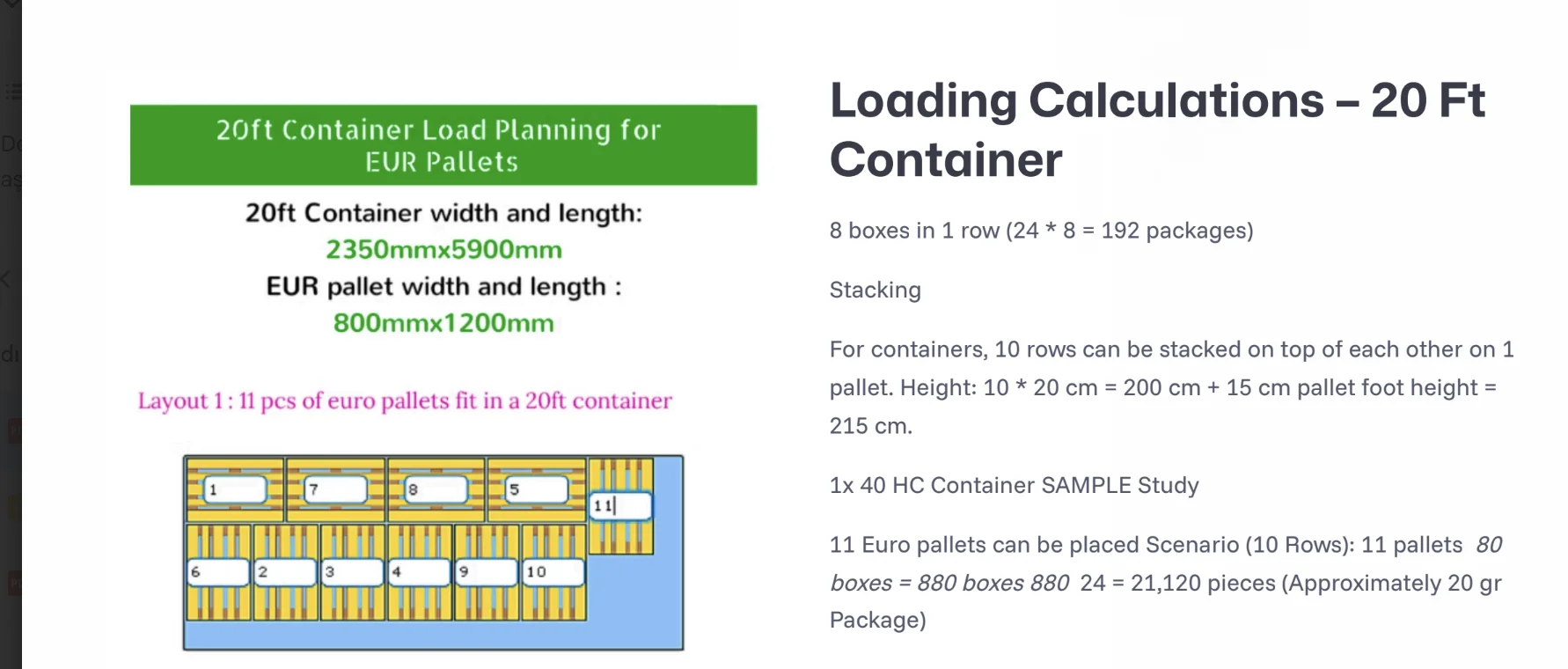 20FT container - 11 pallets, 21,120 pieces
